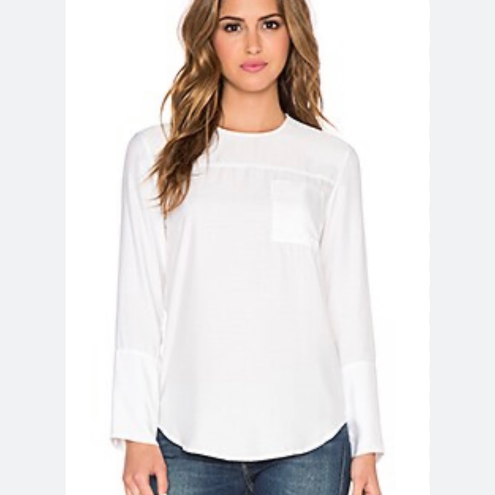 James Perse White Blouse Front Pocket  Long Sleeve Womens Size 1